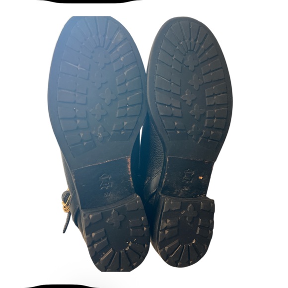 Tory Burch Black Leather Riding Boots Gold Logo Buckle Womens Size 8M - Picture 5 of 12